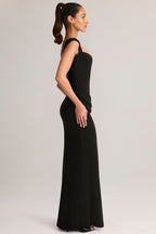 Chic Modal Sweetheart-Neck Cowl-Waist Maxi Dress in Black
