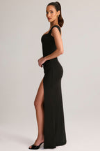 Chic Modal Sweetheart-Neck Cowl-Waist Maxi Dress in Black