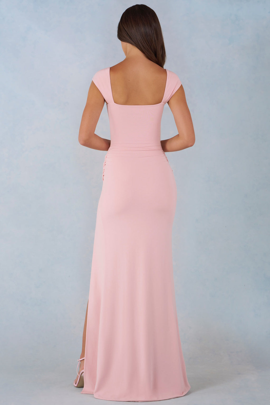 Chic Modal Sweetheart-Neck Cowl-Waist Maxi Dress in Blush Pink