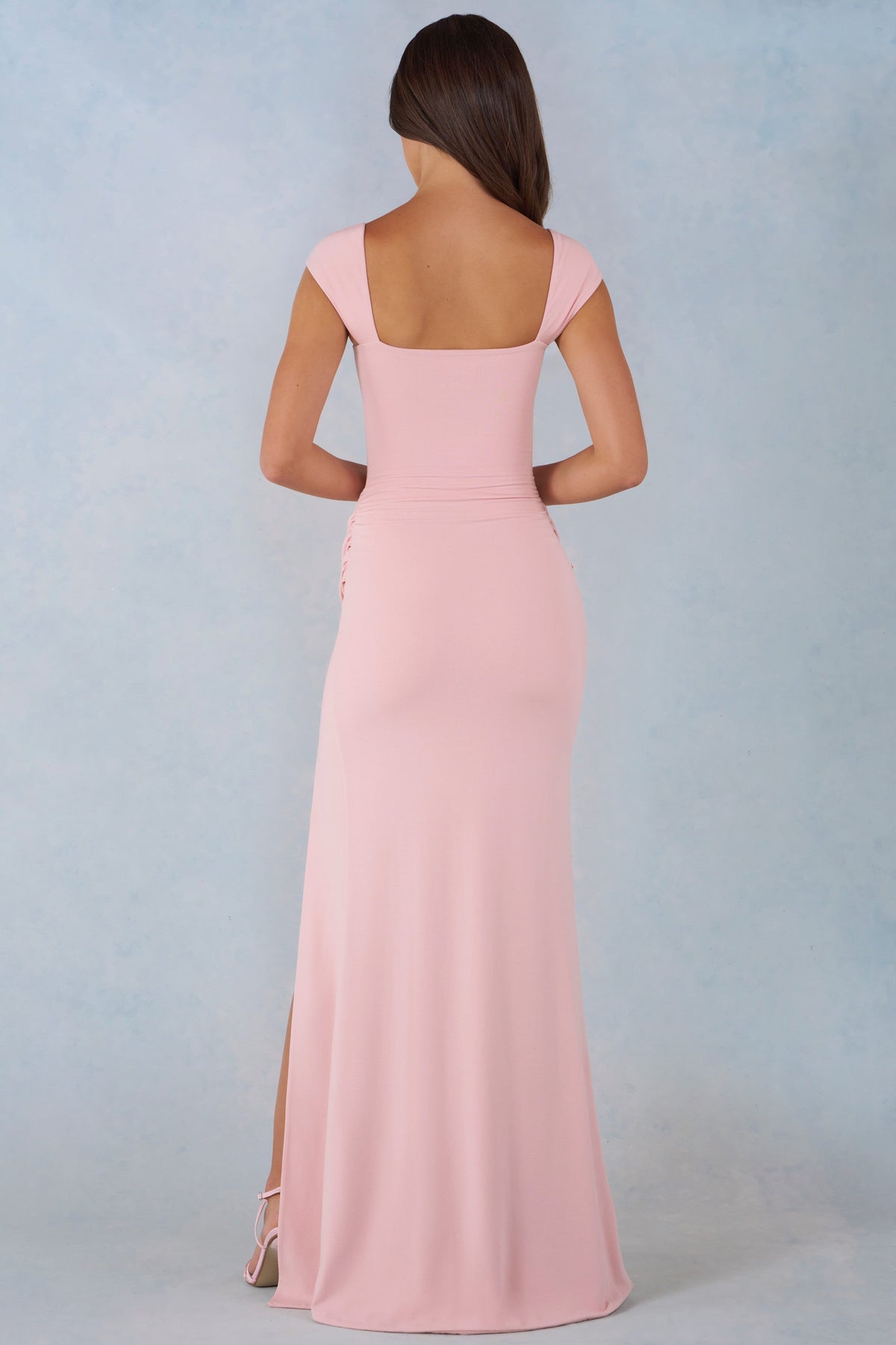 Chic Modal Sweetheart-Neck Cowl-Waist Maxi Dress in Blush Pink