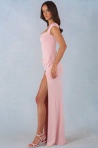 Chic Modal Sweetheart-Neck Cowl-Waist Maxi Dress in Blush Pink