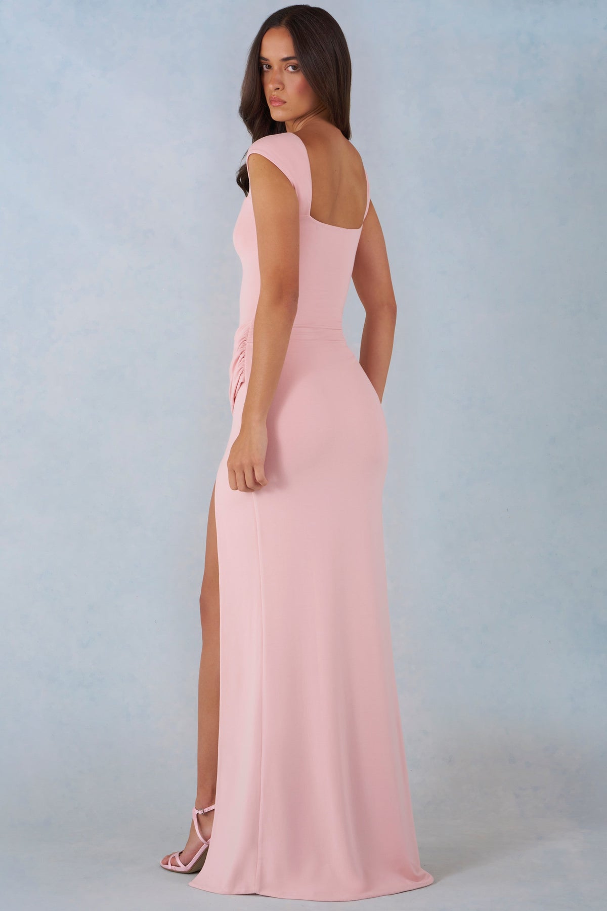 Chic Modal Sweetheart-Neck Cowl-Waist Maxi Dress in Blush Pink