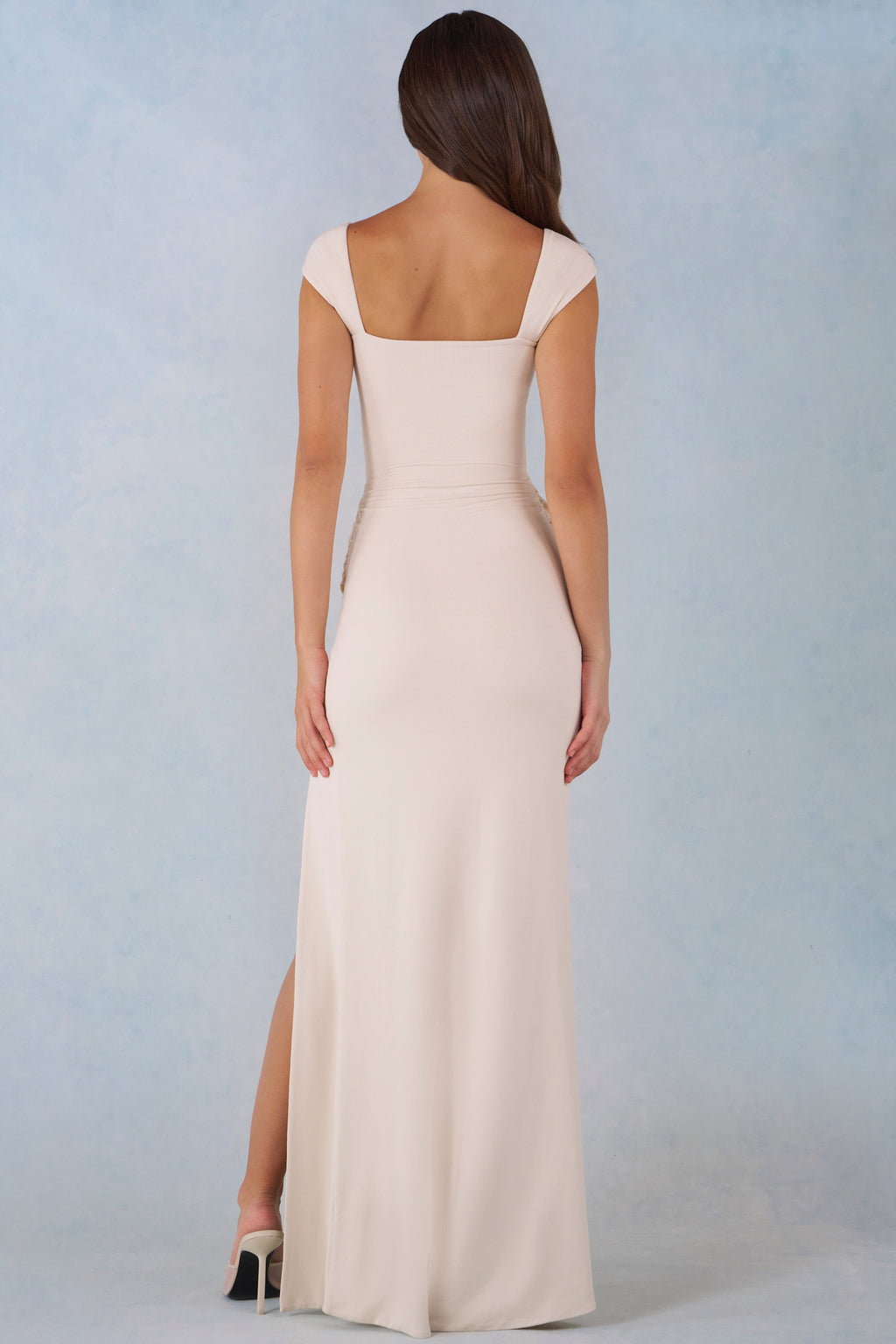 Chic Modal Sweetheart-Neck Cowl-Waist Maxi Dress in Ivory