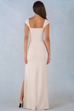 Chic Modal Sweetheart-Neck Cowl-Waist Maxi Dress in Ivory