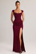 Chic Modal Sweetheart-Neck Cowl-Waist Maxi Dress in Wine