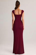 Chic Modal Sweetheart-Neck Cowl-Waist Maxi Dress in Wine