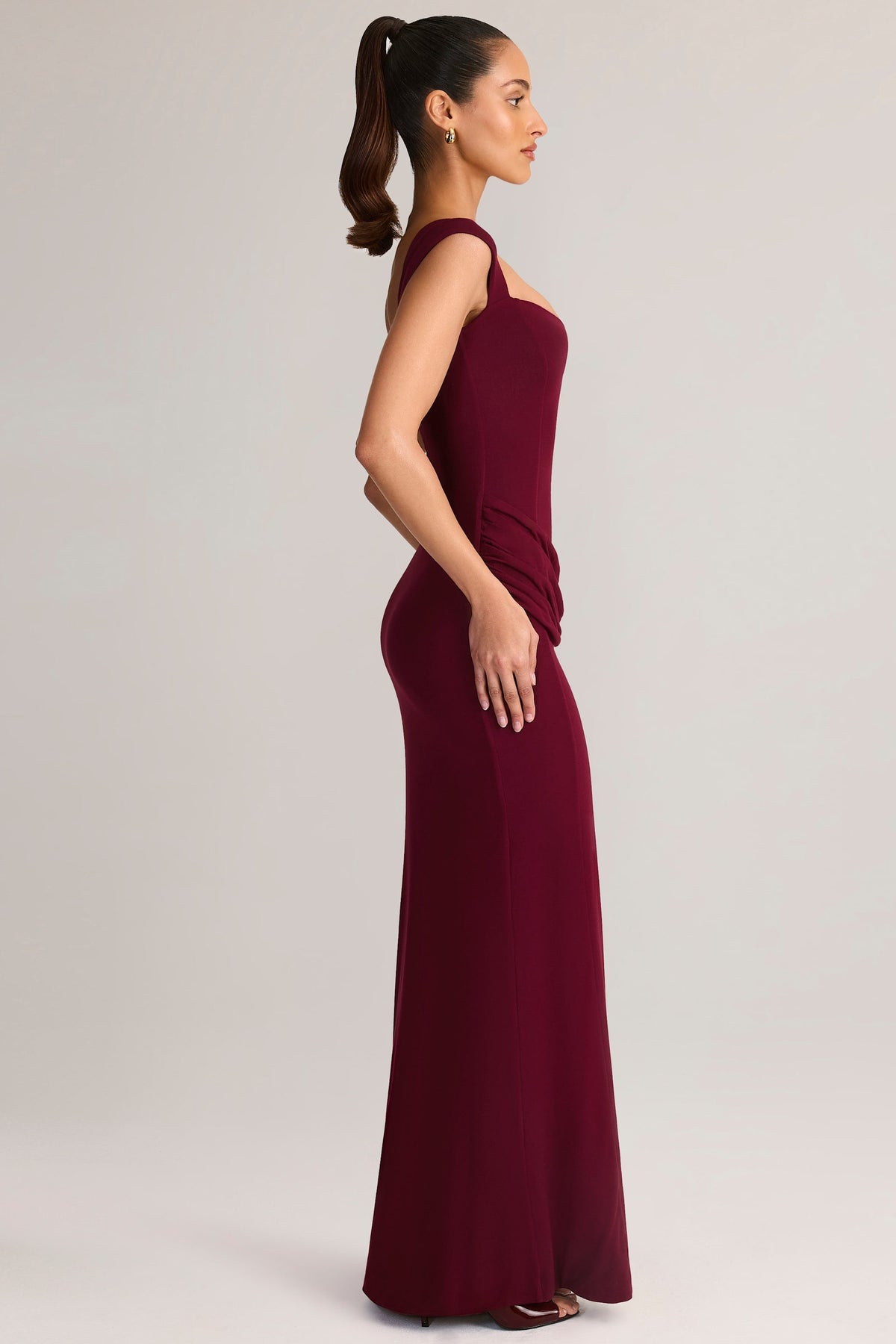 Chic Modal Sweetheart-Neck Cowl-Waist Maxi Dress in Wine