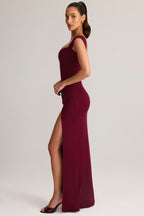 Chic Modal Sweetheart-Neck Cowl-Waist Maxi Dress in Wine