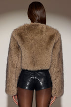 Chic Cropped Faux-Fur Jacket in Light Brown