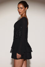 Chic Chiffon Embellished Corset A-line Mini Dress in Black