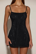 Chic Embellished Soft-Scoop Backless Fitted Mini Dress in Black