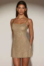 Chic Embellished Soft-Scoop Backless Fitted Mini Dress in Gold