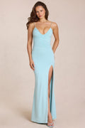 Chic Deep V-Neck Maxi Dress in Light Blue