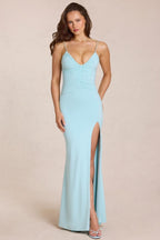 Chic Deep V-Neck Maxi Dress in Light Blue