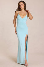 Chic Deep V-Neck Maxi Dress in Light Blue