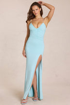 Chic Deep V-Neck Maxi Dress in Light Blue