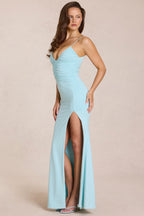 Chic Deep V-Neck Maxi Dress in Light Blue