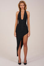 Chic Halterneck Split Hem Midaxi Dress in Black