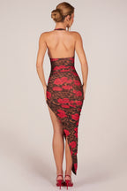 Chic Halterneck Split Hem Midaxi Dress in Rose Leopard Print
