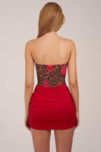 Chic Bandeau Draped Skirt Mini Dress in Rose Leopard Print