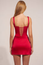 Chic Satin Sweetheart-Neck A-Line Mini Dress in Rose Red