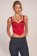 Chic Sweetheart-Neck Lace-Up Corset Top in Cherry