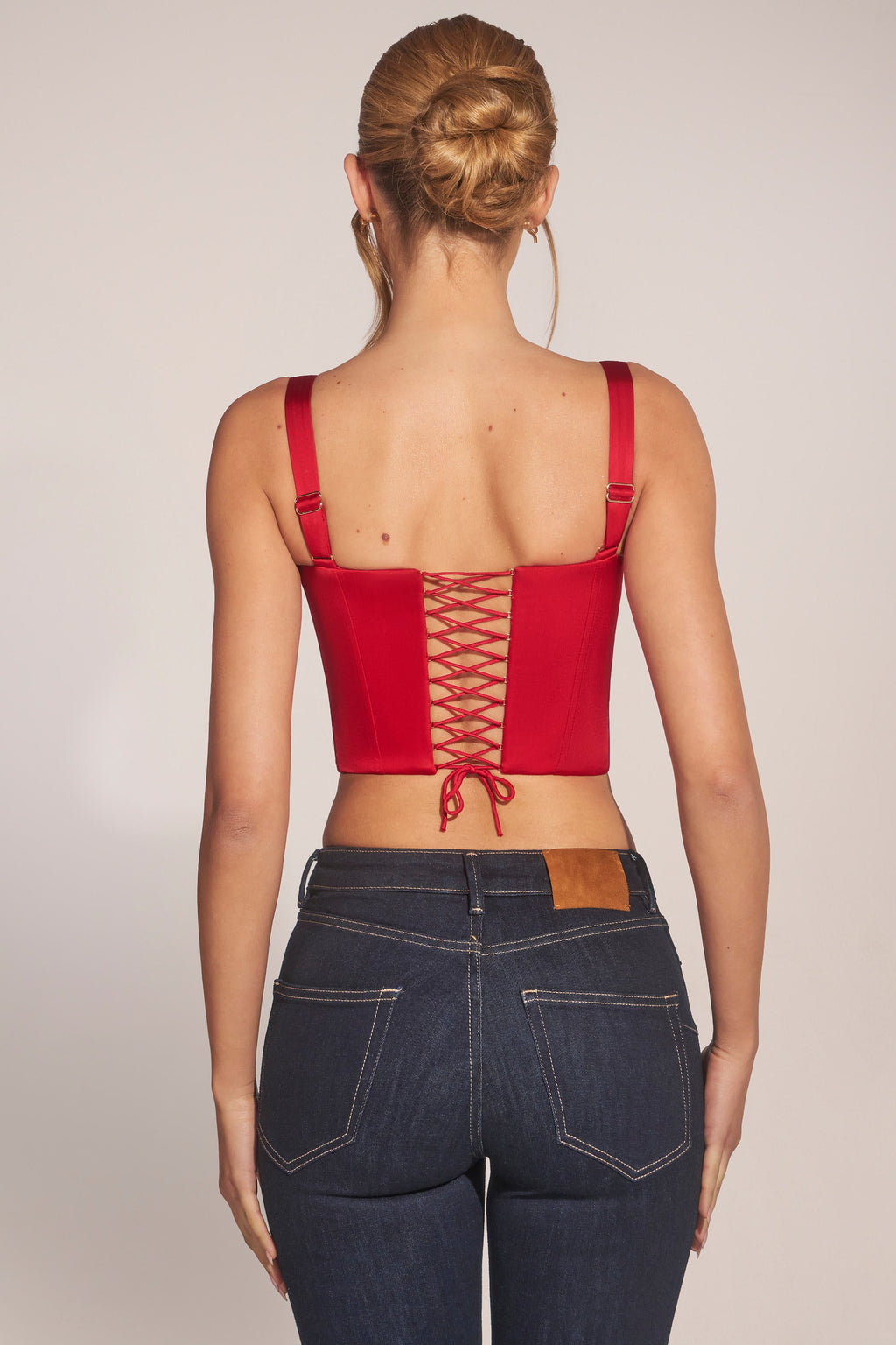 Chic Sweetheart-Neck Lace-Up Corset Top in Cherry