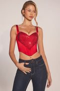Chic Sweetheart-Neck Lace-Up Corset Top in Cherry