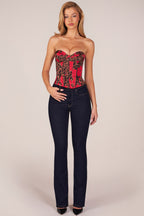 Chic Bandeau Lace-Up Corset Top in Rose Leopard Print