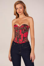 Chic Bandeau Lace-Up Corset Top in Rose Leopard Print