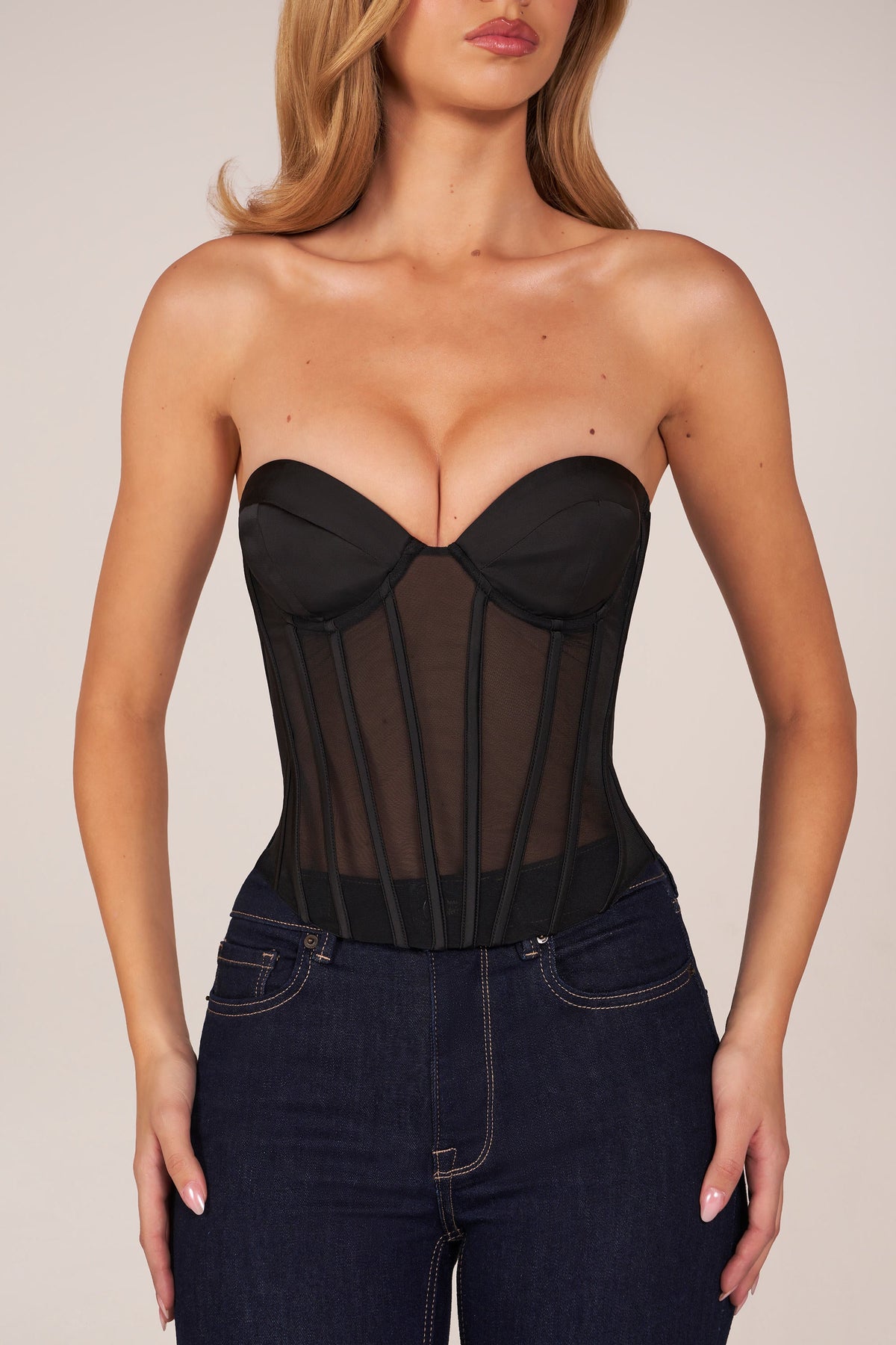 Chic Bandeau Lace-Up Corset Top in Black