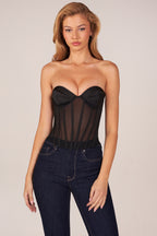 Chic Bandeau Lace-Up Corset Top in Black