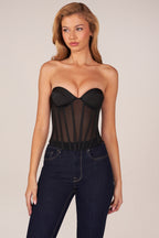 Chic Bandeau Lace-Up Corset Top in Black