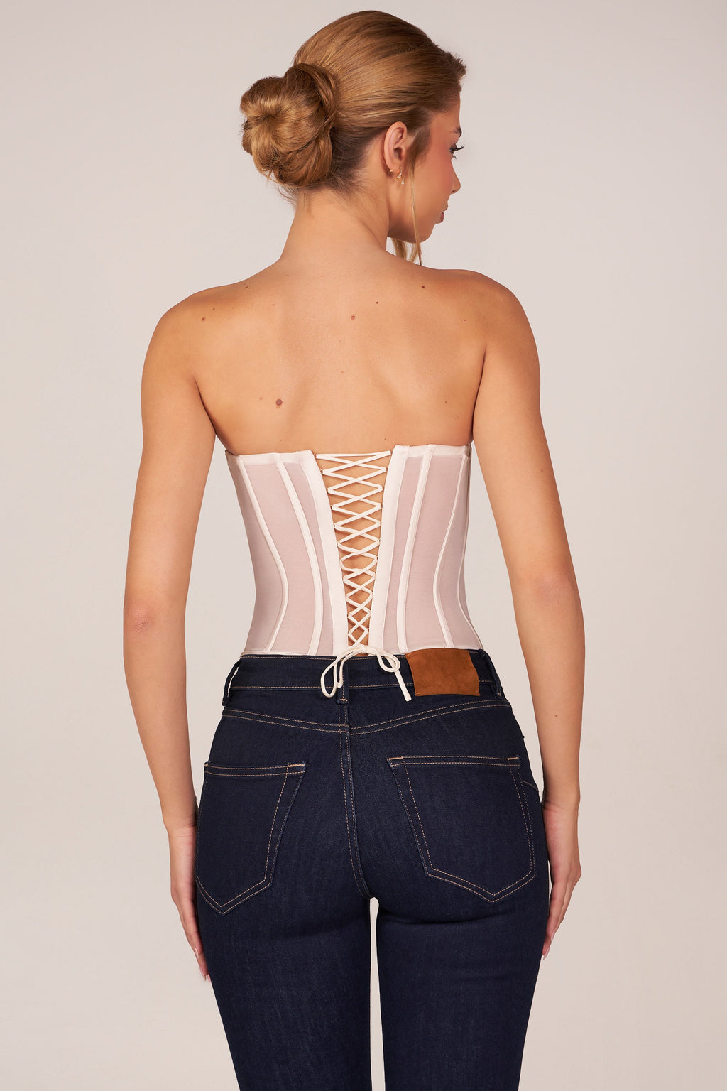 Chic Bandeau Lace-Up Corset Top in Ivory