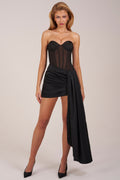 Chic Bandeau Lace-Up Corset Mini Dress in Black
