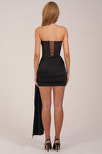 Chic Bandeau Lace-Up Corset Mini Dress in Black