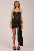 Chic Bandeau Lace-Up Corset Mini Dress in Black