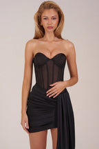 Chic Bandeau Lace-Up Corset Mini Dress in Black