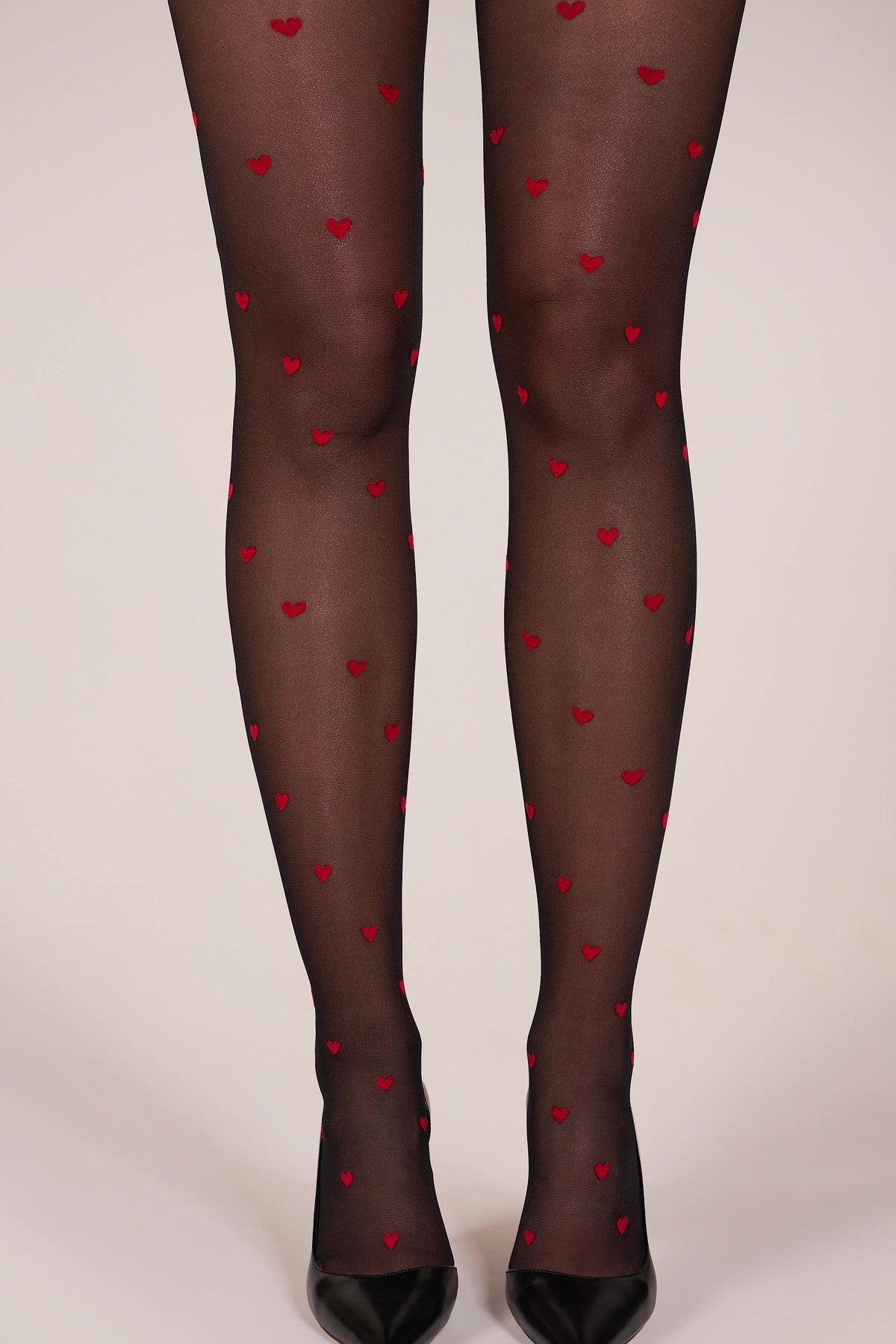 Chic Loveheart Print Tights in Black