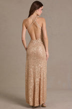 Chic Embellished Asymmetric One-Shoulder Maxi Dress in Sand
