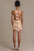 Chic Embellished Open-Back Mini Dress in Gold