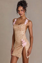 Chic Embellished Open-Back Mini Dress in Gold