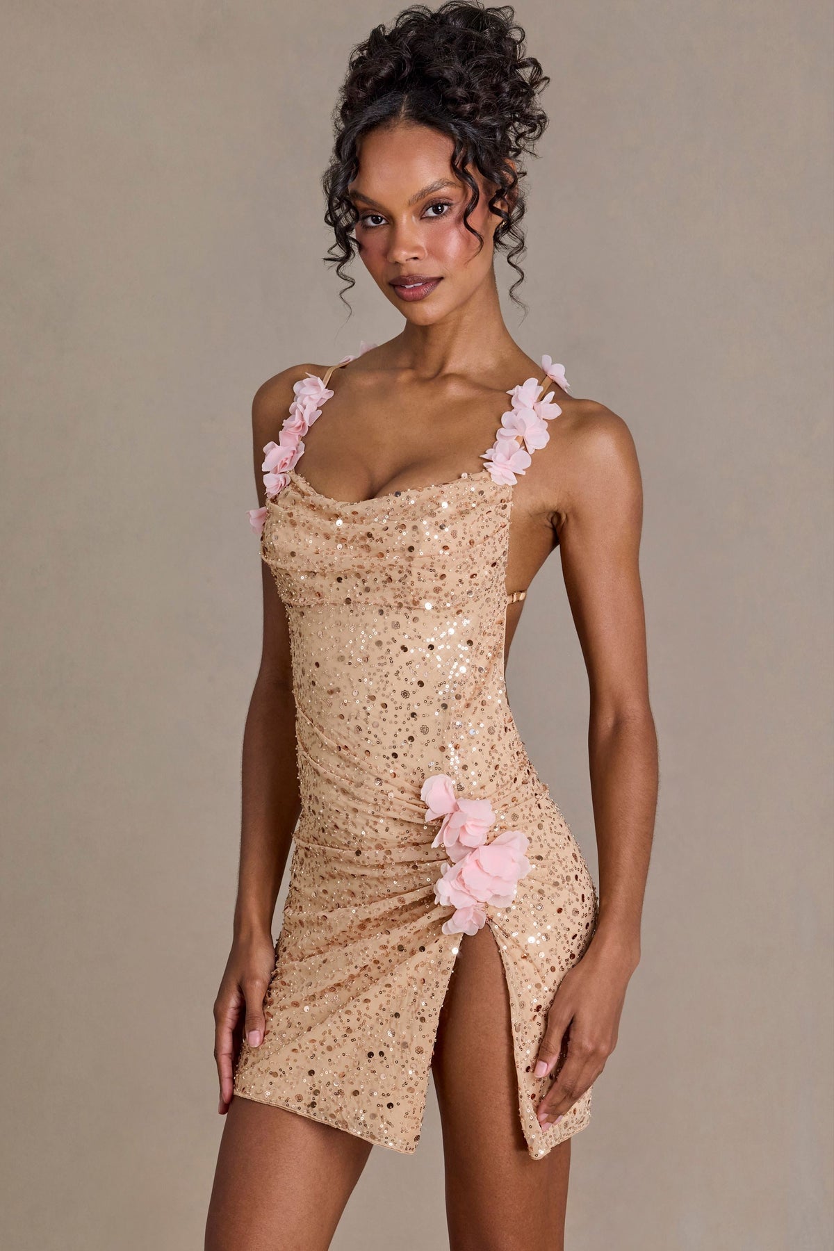 Chic Embellished Open-Back Mini Dress in Gold