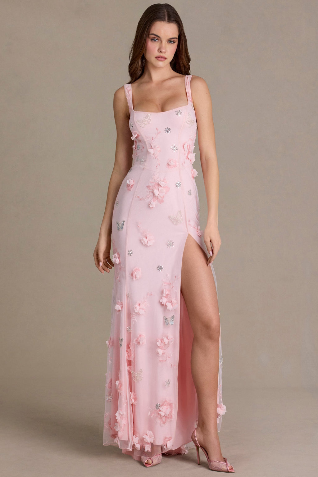 Chic Embellished Corset Gown in Baby Pink