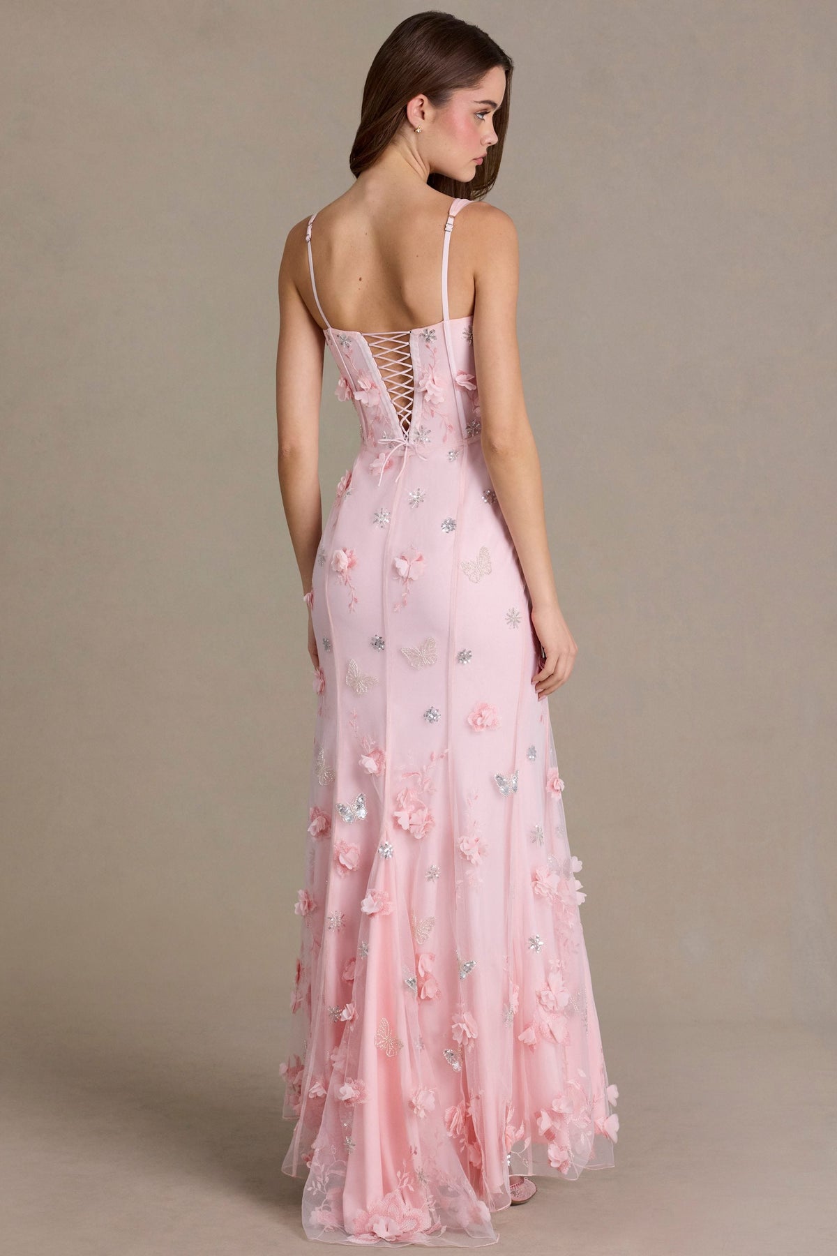 Chic Embellished Corset Gown in Baby Pink