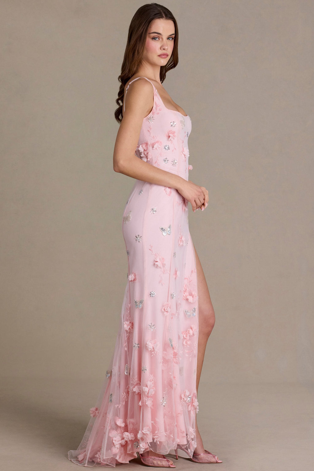 Chic Embellished Corset Gown in Baby Pink