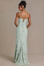 Chic Embellished Corset Gown in Sage Green
