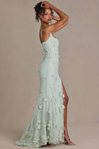 Chic Embellished Corset Gown in Sage Green