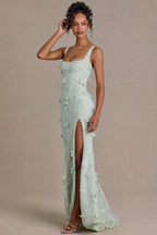 Chic Embellished Corset Gown in Sage Green