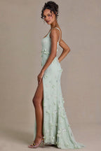 Chic Embellished Corset Gown in Sage Green